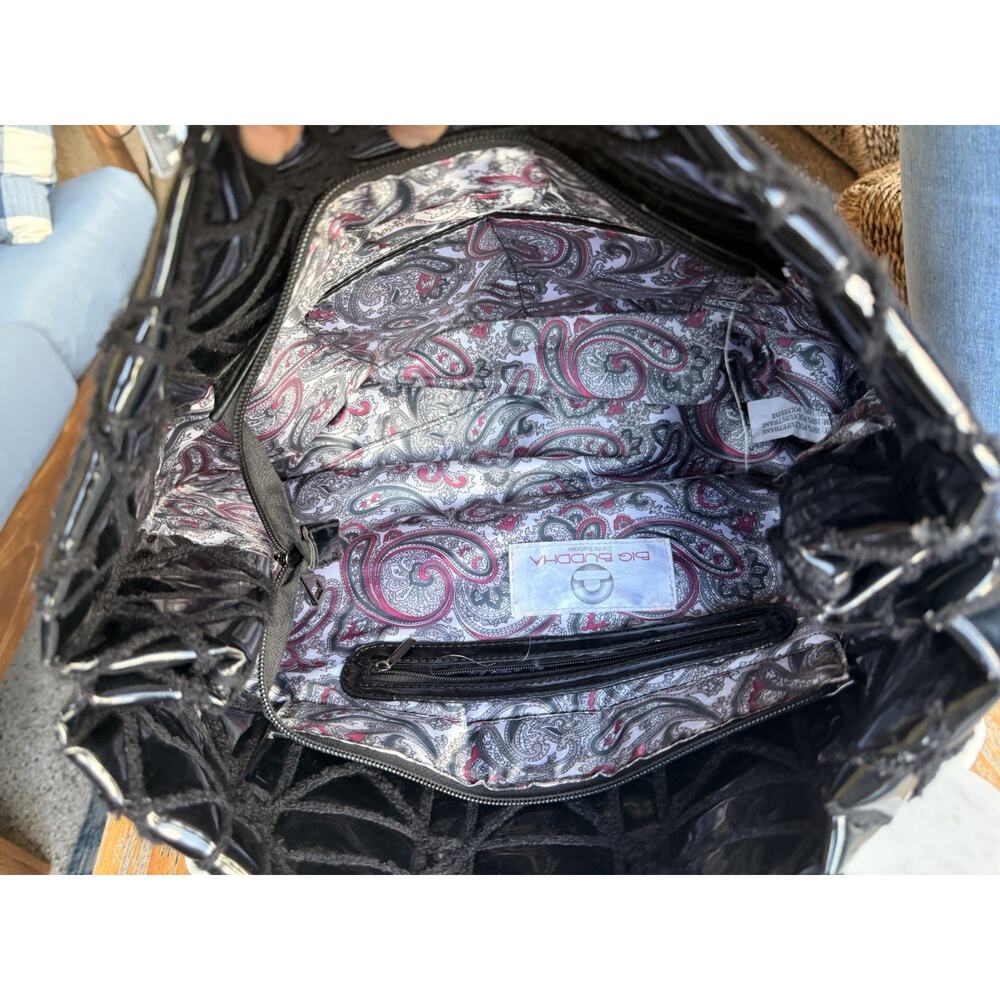 Big Buddha Santa Barbara Quilted Black Patent Tote Bag Gunmetal Chain - Picture 6 of 7